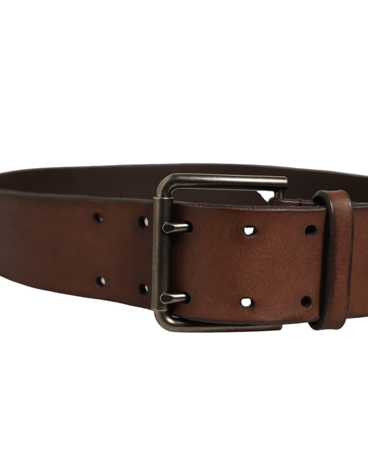 Dolce &amp; Gabbana Belt Brown Leather Double Prong Metal Buckle