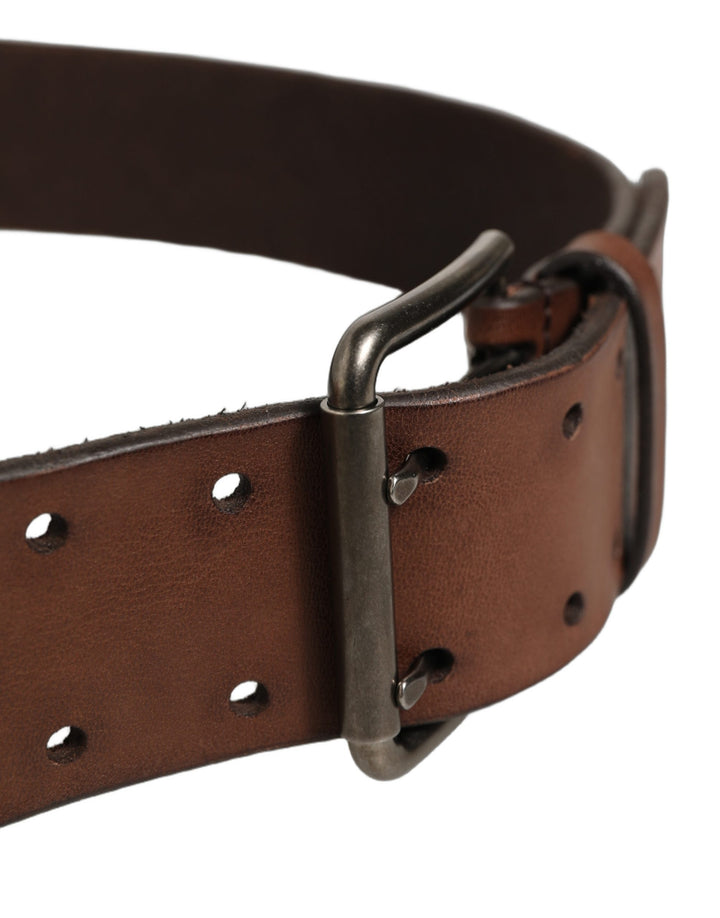 Dolce &amp; Gabbana Belt Brown Leather Double Prong Metal Buckle