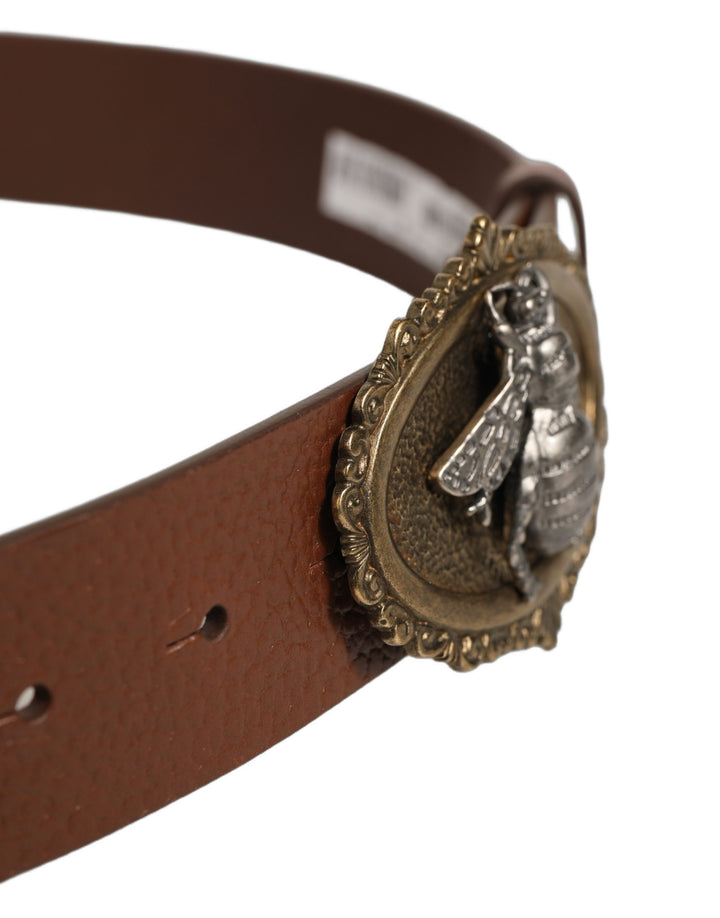 Dolce &amp; Gabbana Brown Leather Bee Accent Metal Buckle Belt