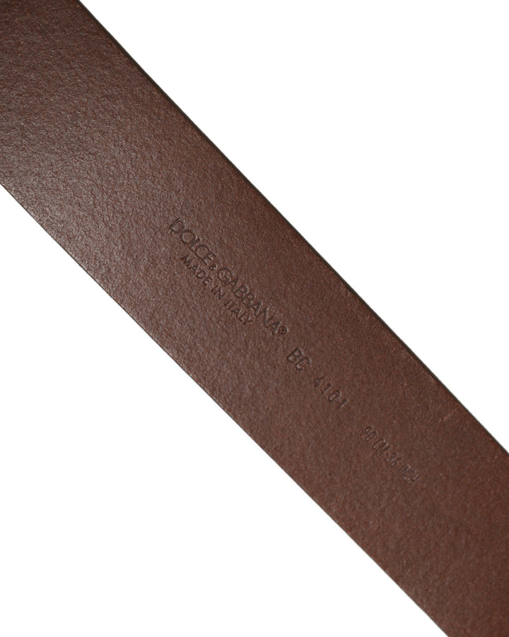 Dolce &amp; Gabbana Brown Leather Bee Accent Metal Buckle Belt