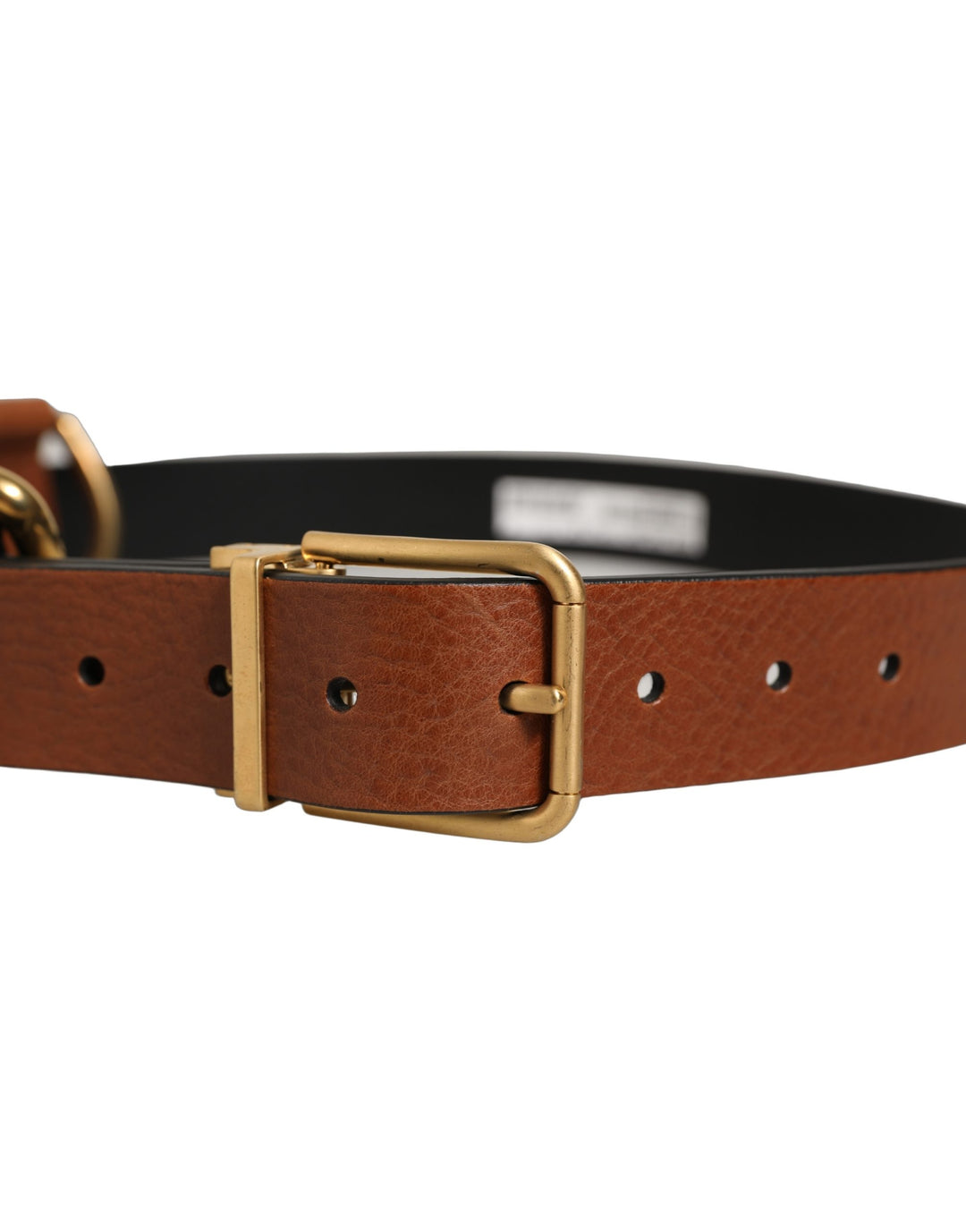 Dolce &amp; Gabbana Brown Leather Gold Metal Rings Buckle Belt