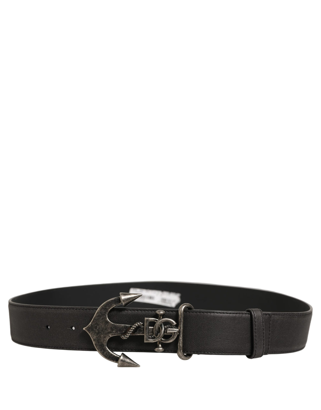 Dolce &amp; Gabbana Black Leather Anchor Logo Metal Buckle Belt