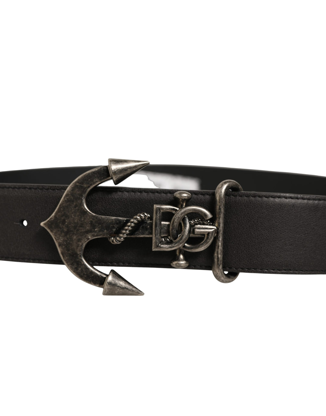 Dolce &amp; Gabbana Black Leather Anchor Logo Metal Buckle Belt