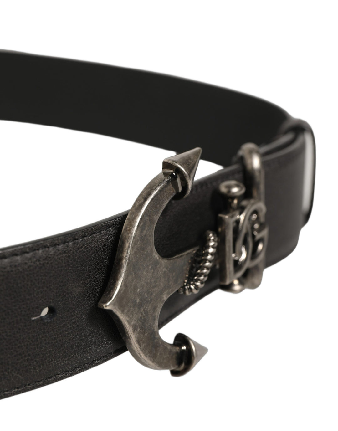Dolce &amp; Gabbana Black Leather Anchor Logo Metal Buckle Belt