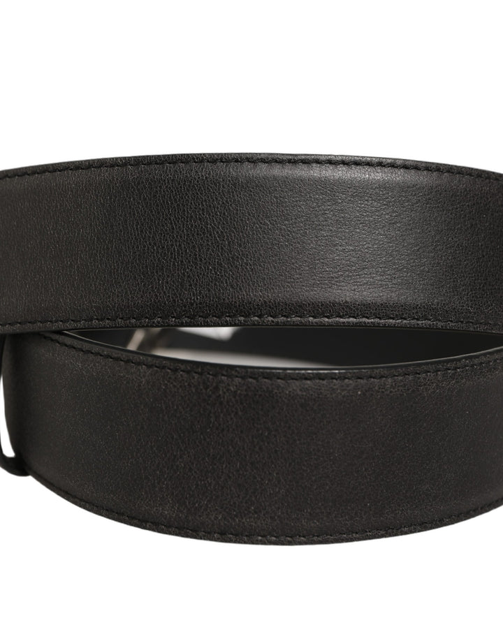Dolce &amp; Gabbana Black Leather Anchor Logo Metal Buckle Belt