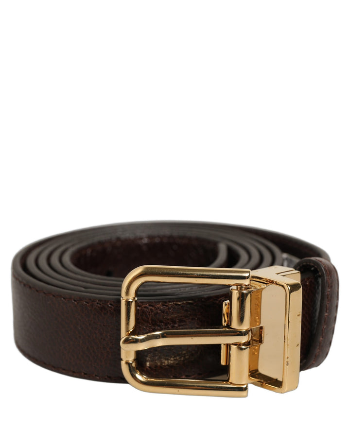 Dolce &amp; Gabbana Men Brown Leather Gold Tone Metal Buckle Belt