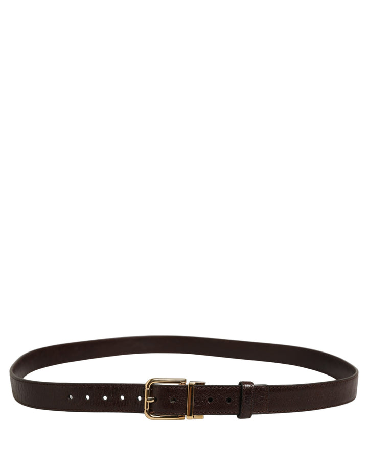 Dolce &amp; Gabbana Men Brown Leather Gold Tone Metal Buckle Belt