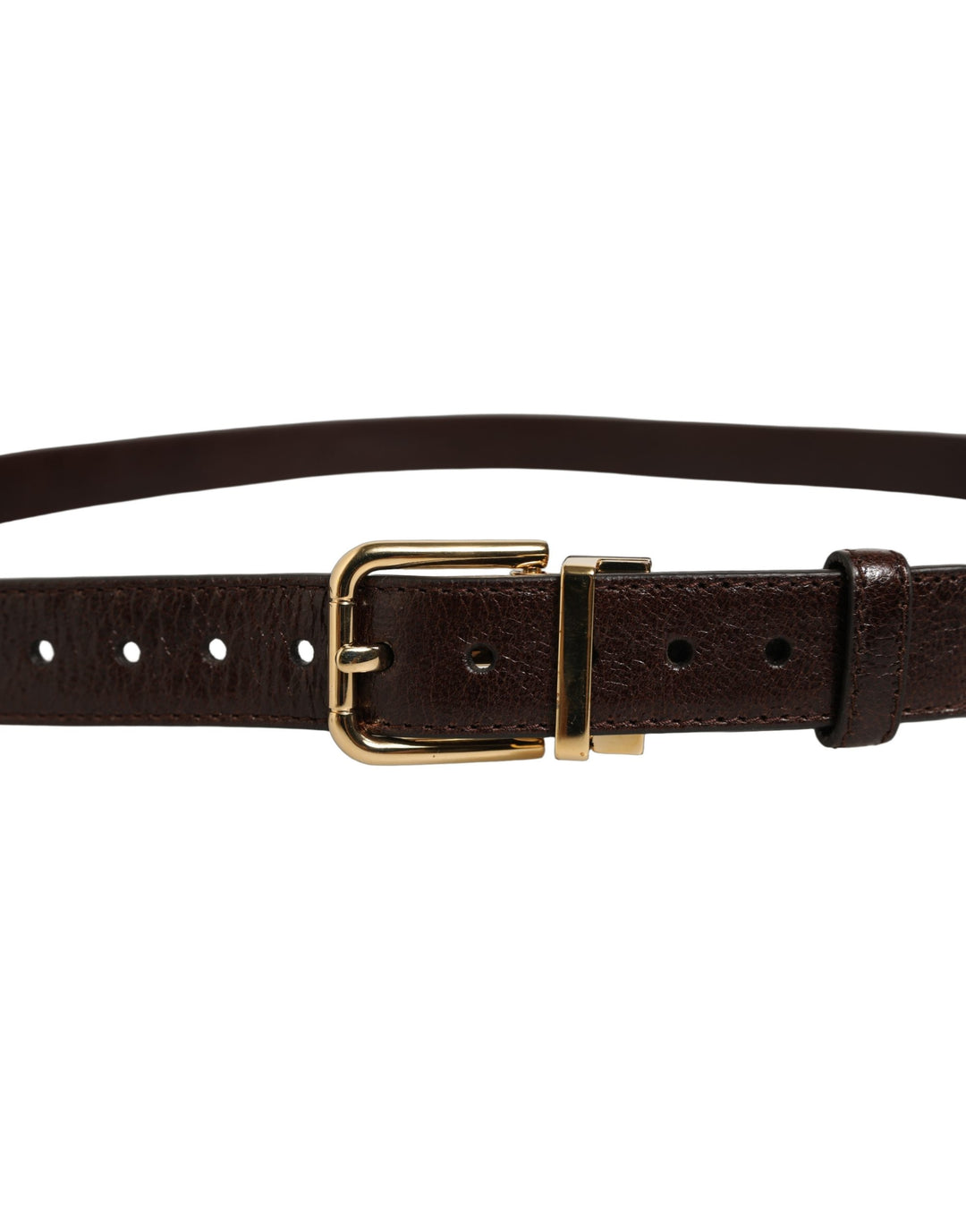 Dolce &amp; Gabbana Men Brown Leather Gold Tone Metal Buckle Belt