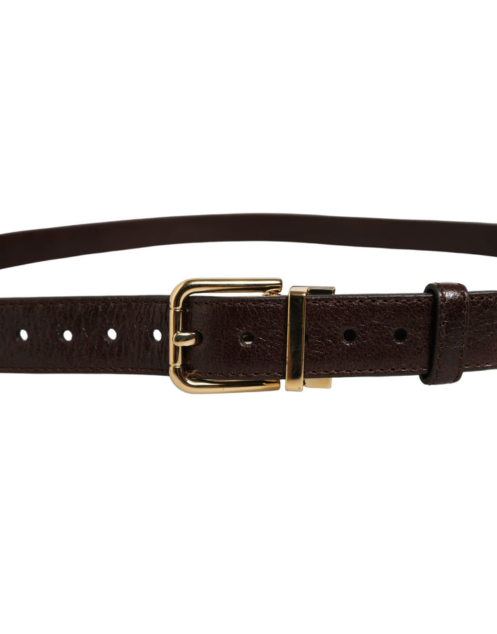 Dolce &amp; Gabbana Men Brown Leather Gold Tone Metal Buckle Belt