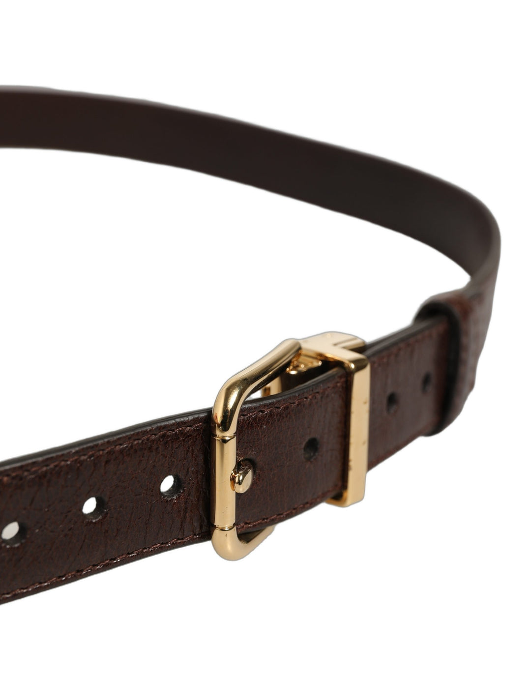 Dolce &amp; Gabbana Men Brown Leather Gold Tone Metal Buckle Belt