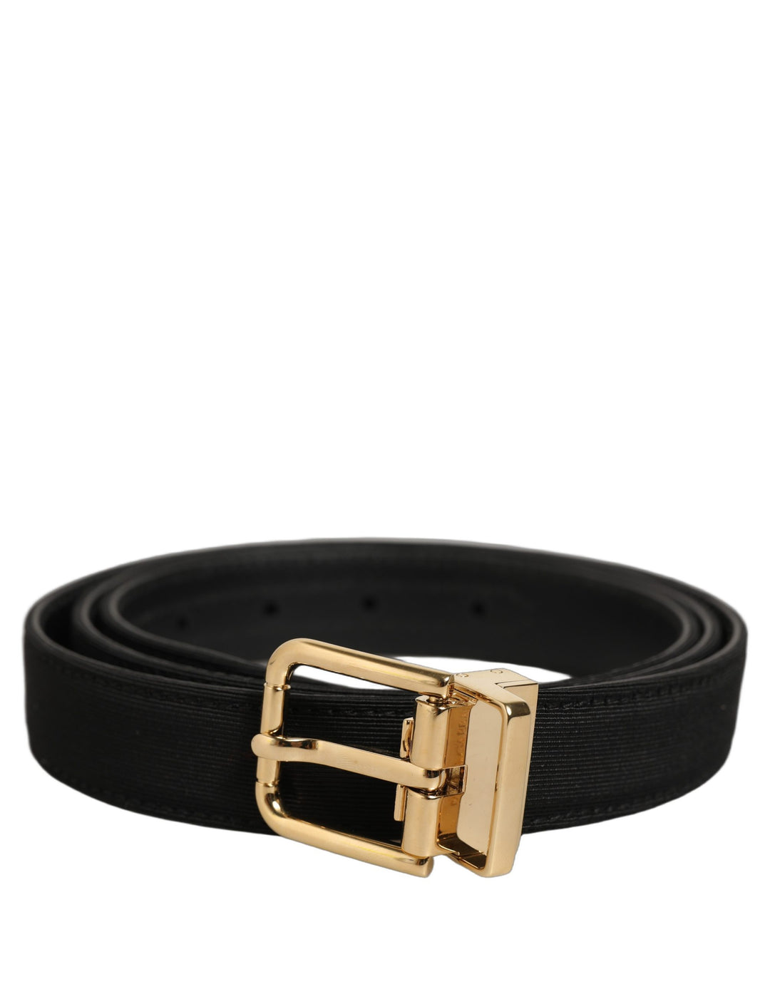 Dolce &amp; Gabbana Black Canvas Leather Gold Metal Buckle Belt