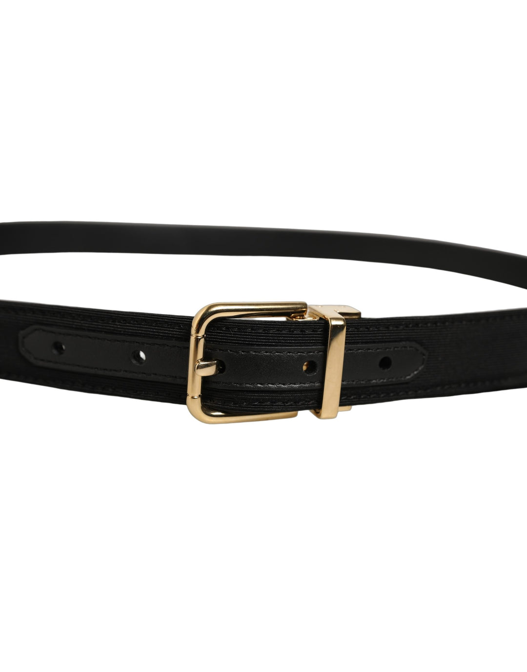 Dolce &amp; Gabbana Black Canvas Leather Gold Metal Buckle Belt