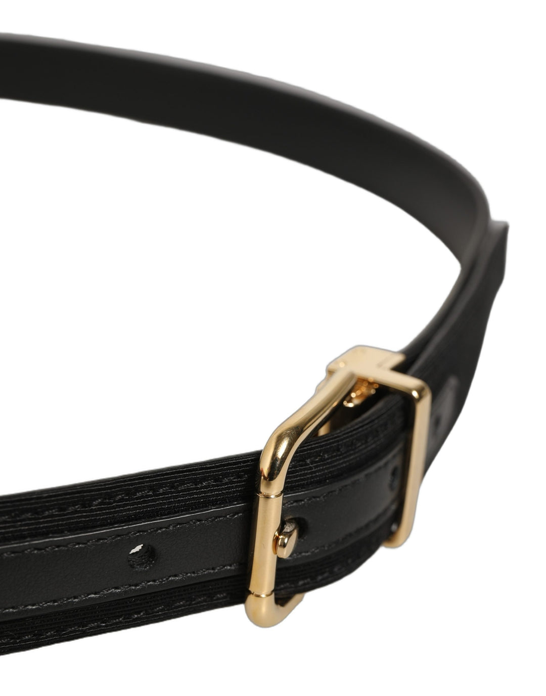 Dolce &amp; Gabbana Black Canvas Leather Gold Metal Buckle Belt