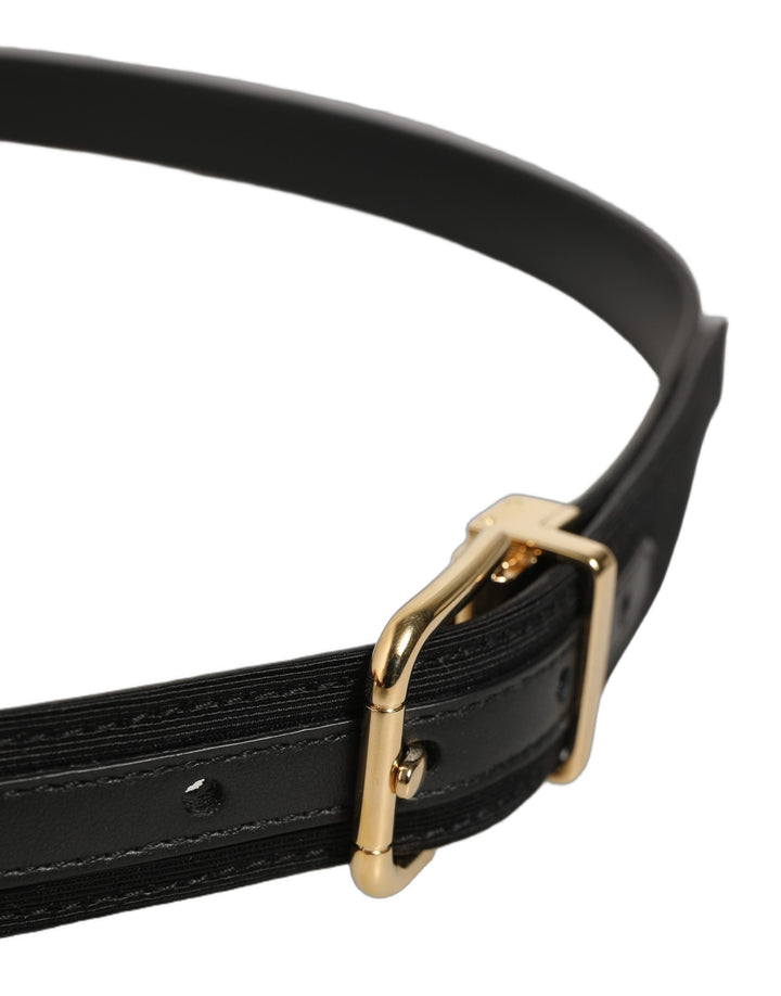 Dolce &amp; Gabbana Black Canvas Leather Gold Metal Buckle Belt