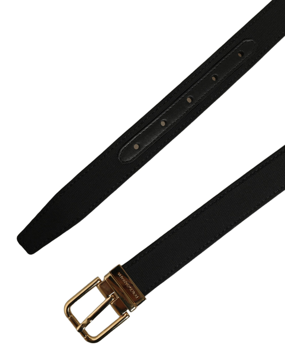 Dolce &amp; Gabbana Black Canvas Leather Gold Metal Buckle Belt