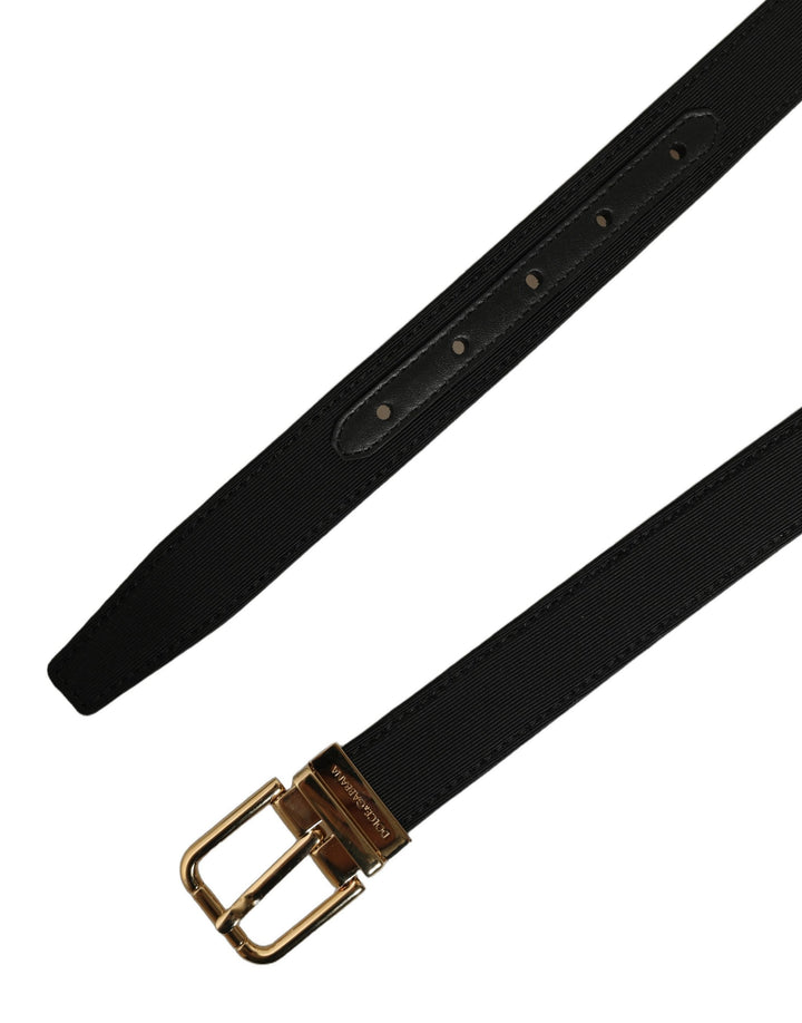 Dolce &amp; Gabbana Black Canvas Leather Gold Metal Buckle Belt