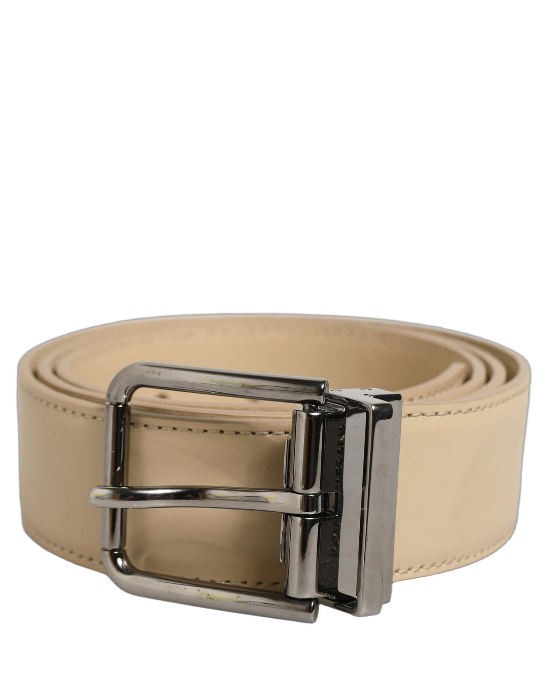 Dolce &amp; Gabbana Beige Leather Silver Tone Metal Buckle Belt