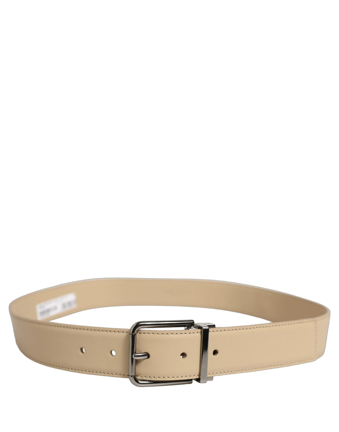Dolce &amp; Gabbana Beige Leather Silver Tone Metal Buckle Belt