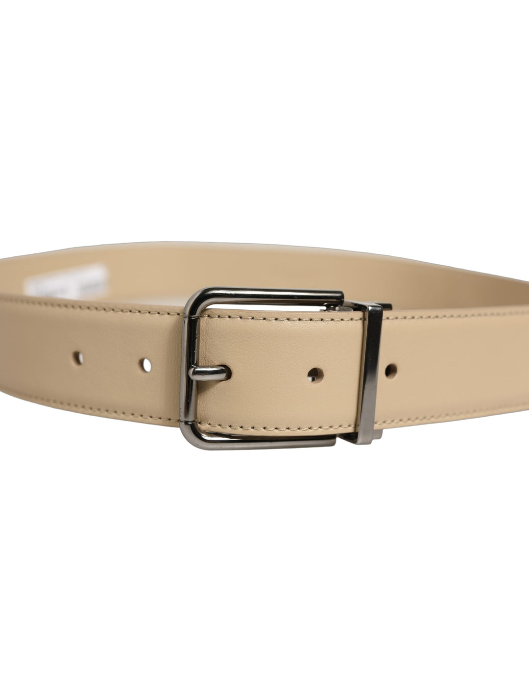 Dolce &amp; Gabbana Beige Leather Silver Tone Metal Buckle Belt