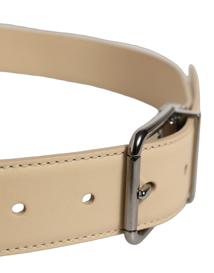 Dolce &amp; Gabbana Beige Leather Silver Tone Metal Buckle Belt