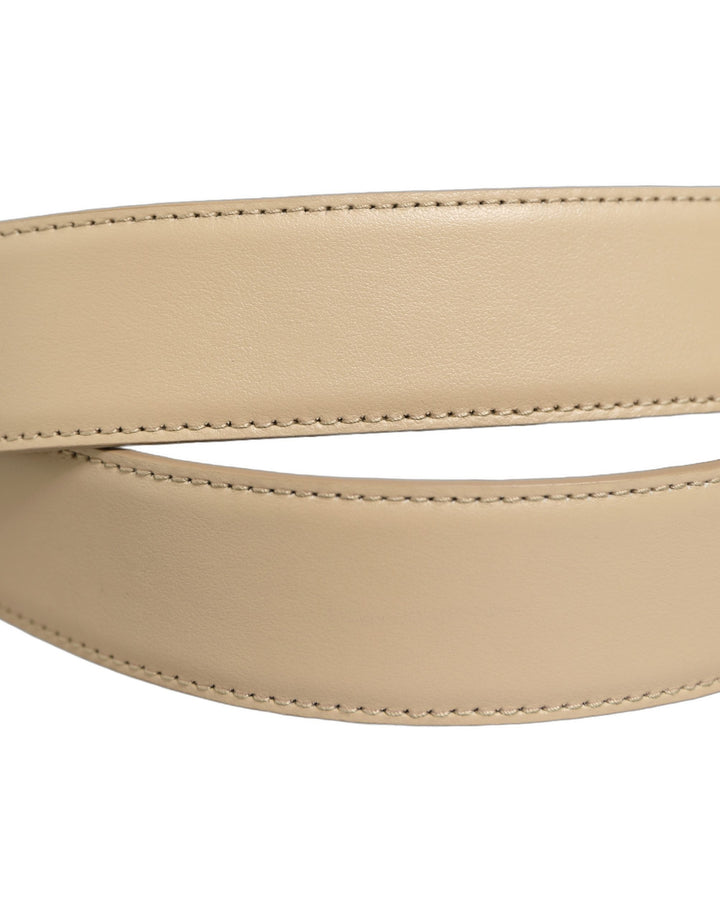 Dolce &amp; Gabbana Beige Leather Silver Tone Metal Buckle Belt