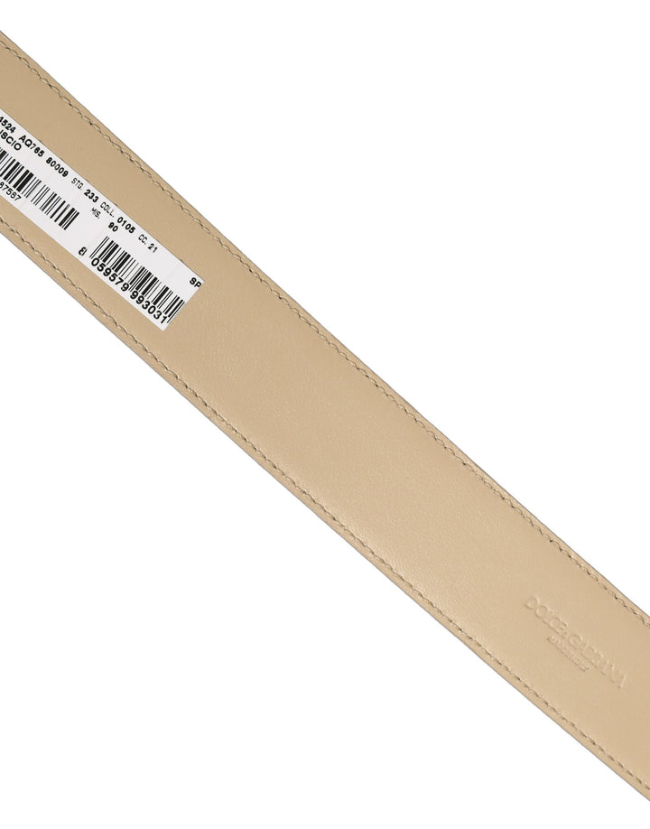 Dolce &amp; Gabbana Beige Leather Silver Tone Metal Buckle Belt