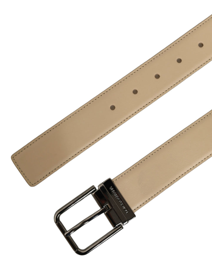 Dolce &amp; Gabbana Beige Leather Silver Tone Metal Buckle Belt