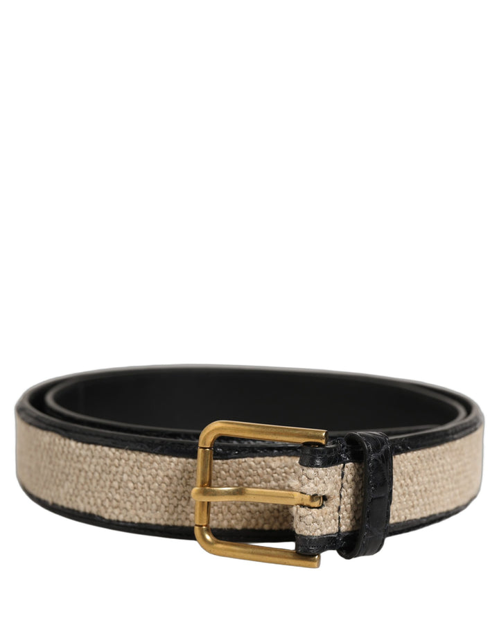 Dolce &amp; Gabbana Beige Black Woven Leather Metal Buckle Belt