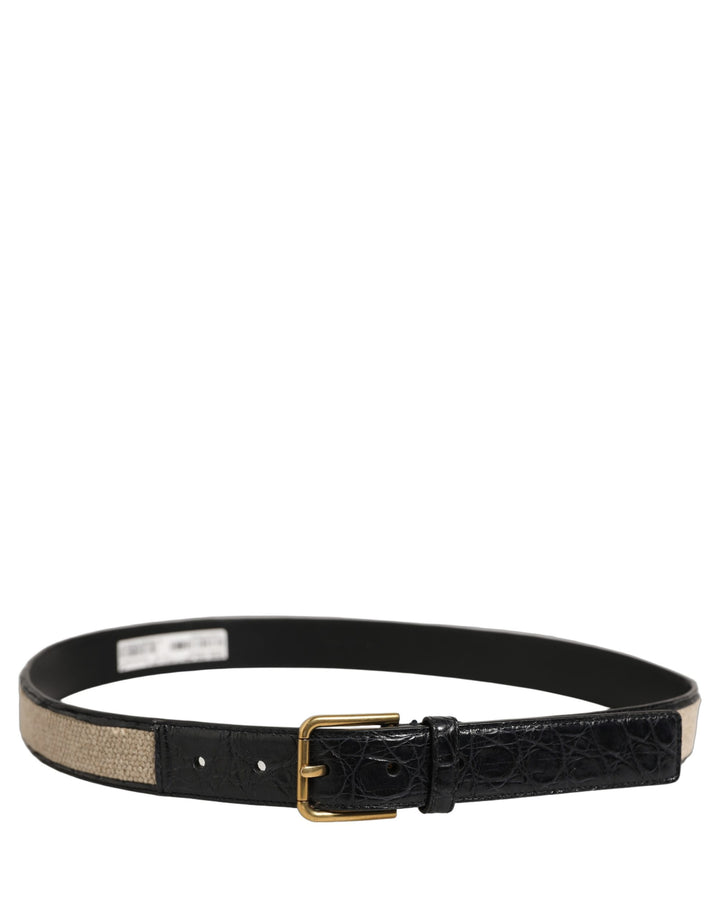 Dolce &amp; Gabbana Beige Black Woven Leather Metal Buckle Belt
