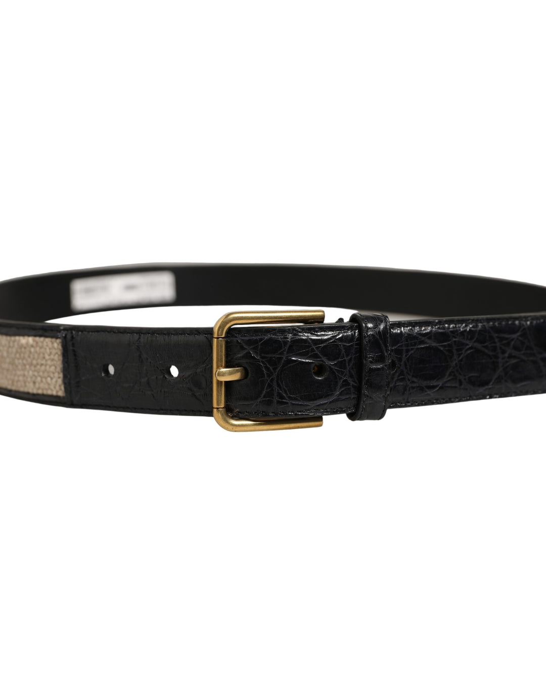 Dolce &amp; Gabbana Beige Black Woven Leather Metal Buckle Belt