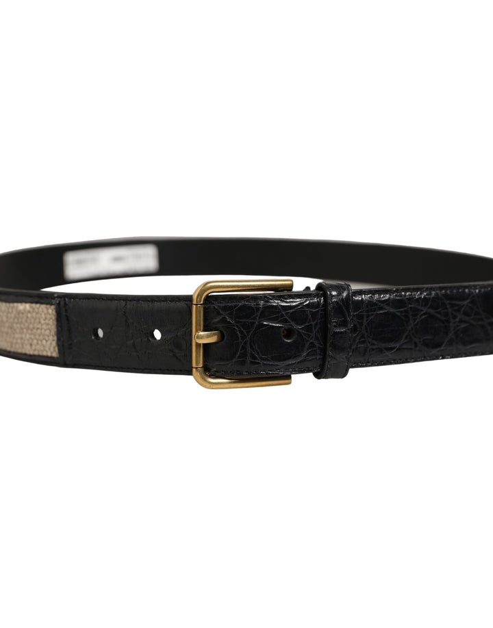 Dolce &amp; Gabbana Beige Black Woven Leather Metal Buckle Belt