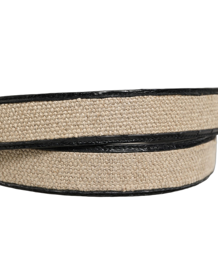 Dolce &amp; Gabbana Beige Black Woven Leather Metal Buckle Belt