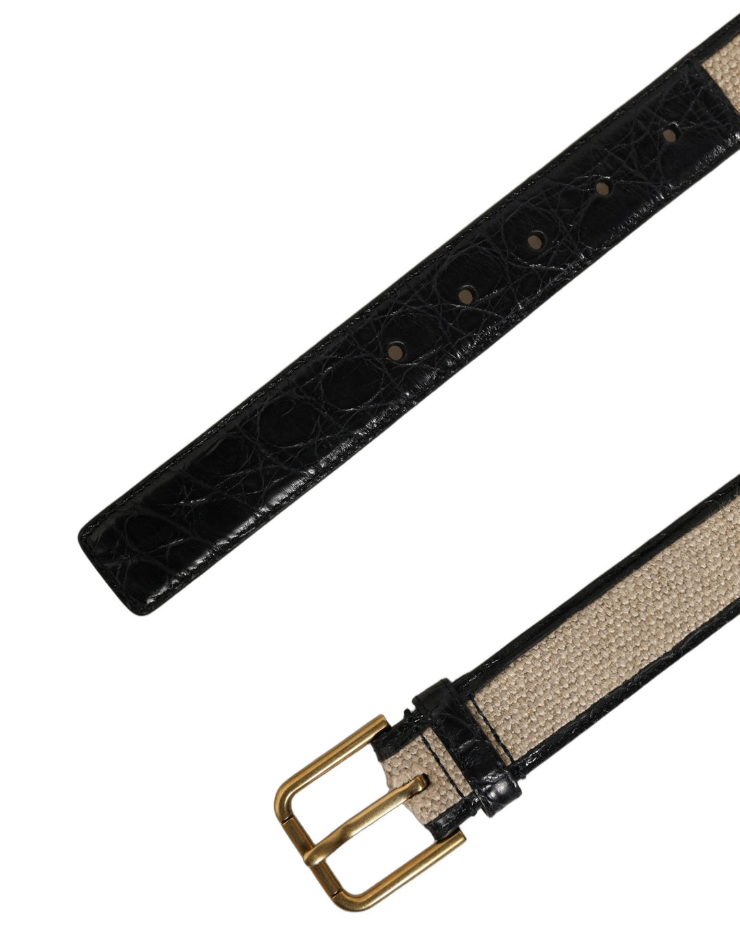 Dolce &amp; Gabbana Beige Black Woven Leather Metal Buckle Belt