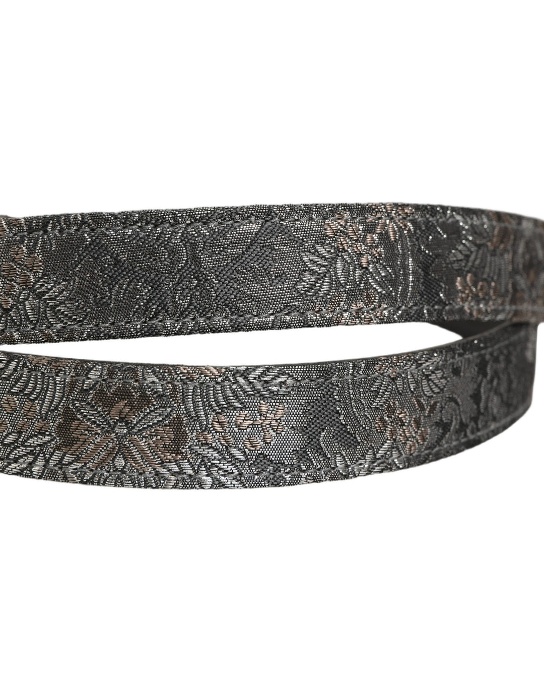 Dolce &amp; Gabbana Silver Black Floral Jacquard Metal Buckle Belt