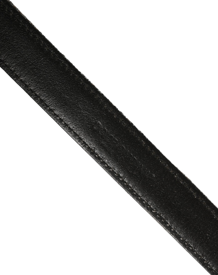 Dolce &amp; Gabbana Silver Black Floral Jacquard Metal Buckle Belt