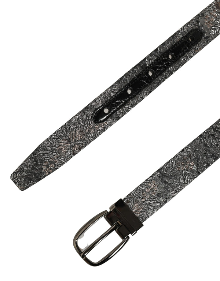 Dolce &amp; Gabbana Silver Black Floral Jacquard Metal Buckle Belt