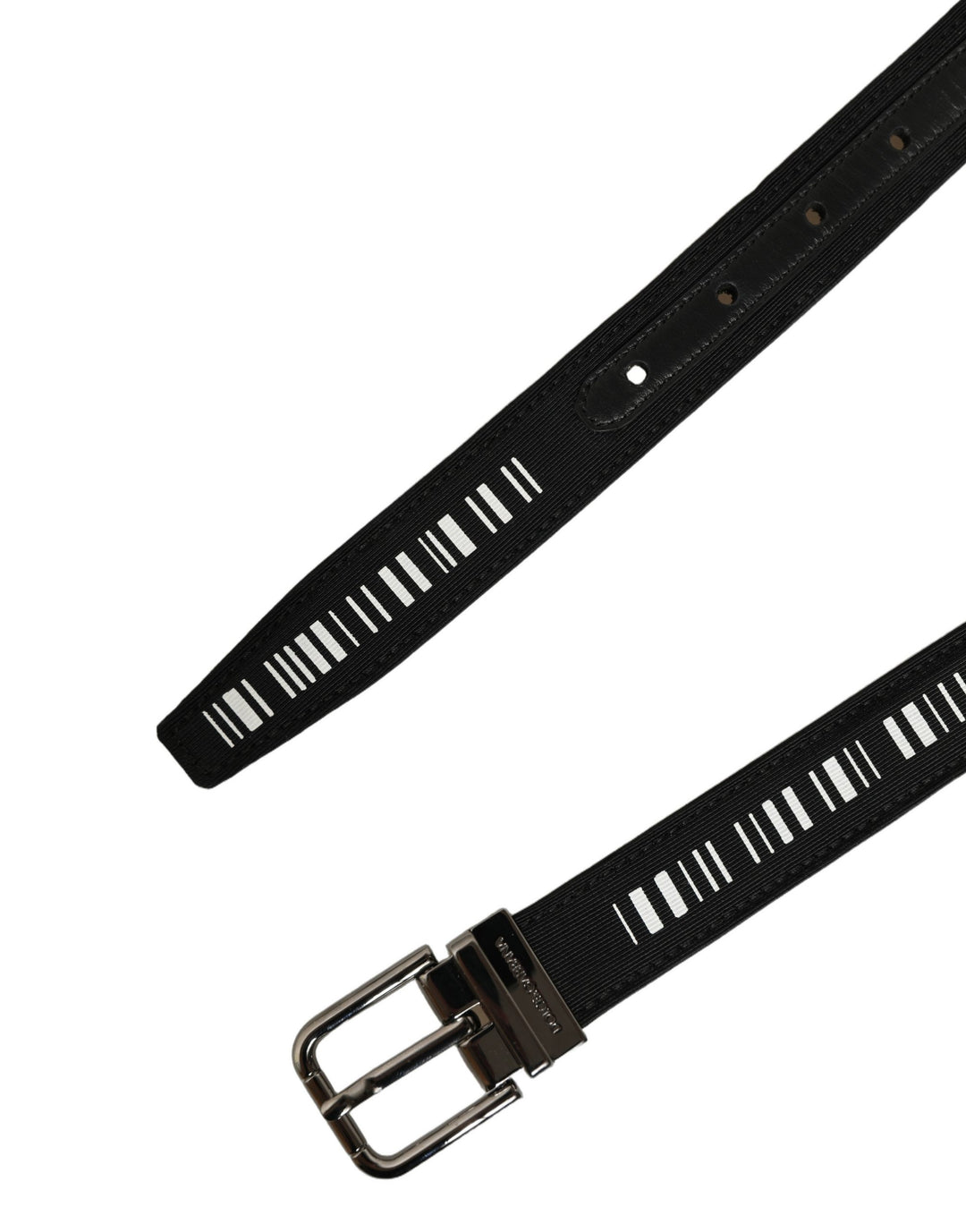 Dolce &amp; Gabbana Black Fabric Leather Barcode Silver Buckle Belt