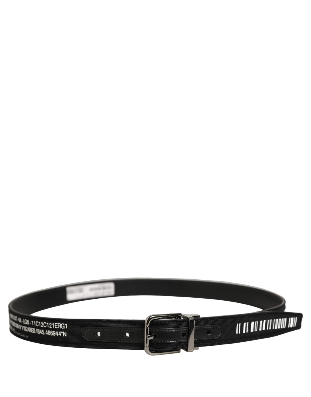 Dolce &amp; Gabbana Black Fabric Leather Barcode Silver Buckle Belt