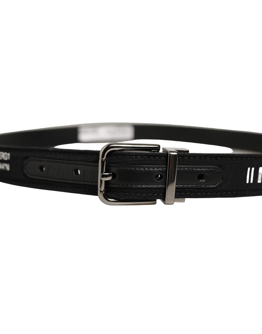 Dolce &amp; Gabbana Black Fabric Leather Barcode Silver Buckle Belt