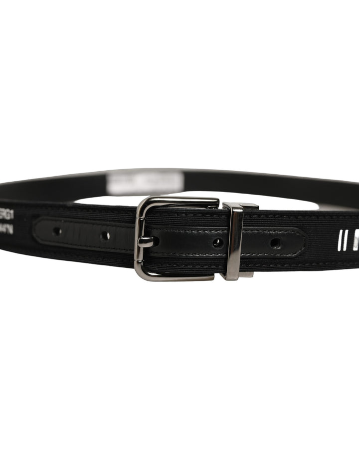 Dolce &amp; Gabbana Black Fabric Leather Barcode Silver Buckle Belt