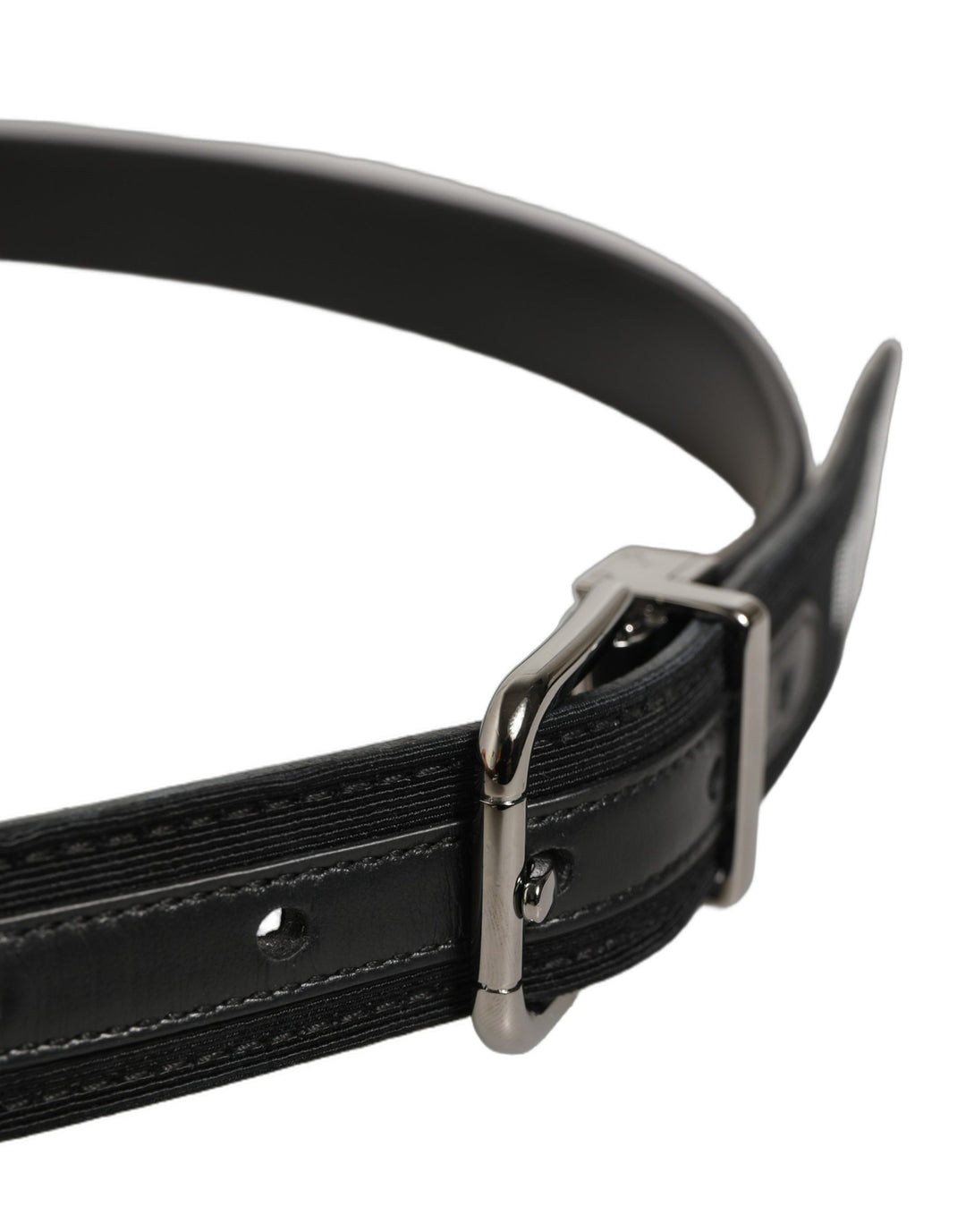 Dolce &amp; Gabbana Black Fabric Leather Barcode Silver Buckle Belt