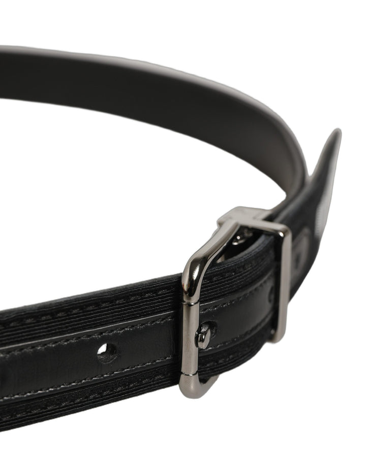 Dolce &amp; Gabbana Black Fabric Leather Barcode Silver Buckle Belt