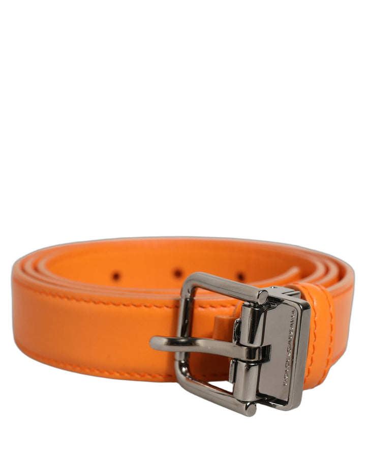 Dolce &amp; Gabbana Orange Leather Silver Tone Metal Buckle Belt