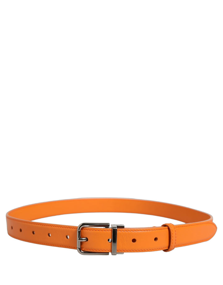 Dolce &amp; Gabbana Orange Leather Silver Tone Metal Buckle Belt