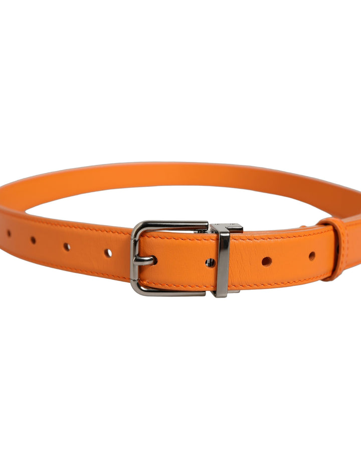 Dolce &amp; Gabbana Orange Leather Silver Tone Metal Buckle Belt