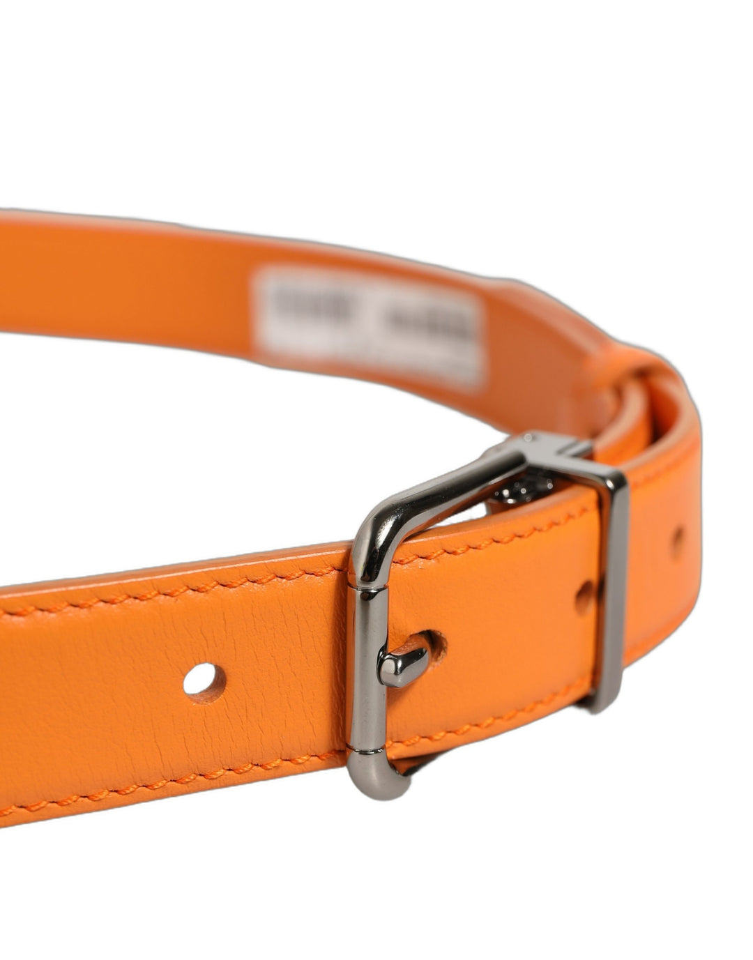 Dolce &amp; Gabbana Orange Leather Silver Tone Metal Buckle Belt