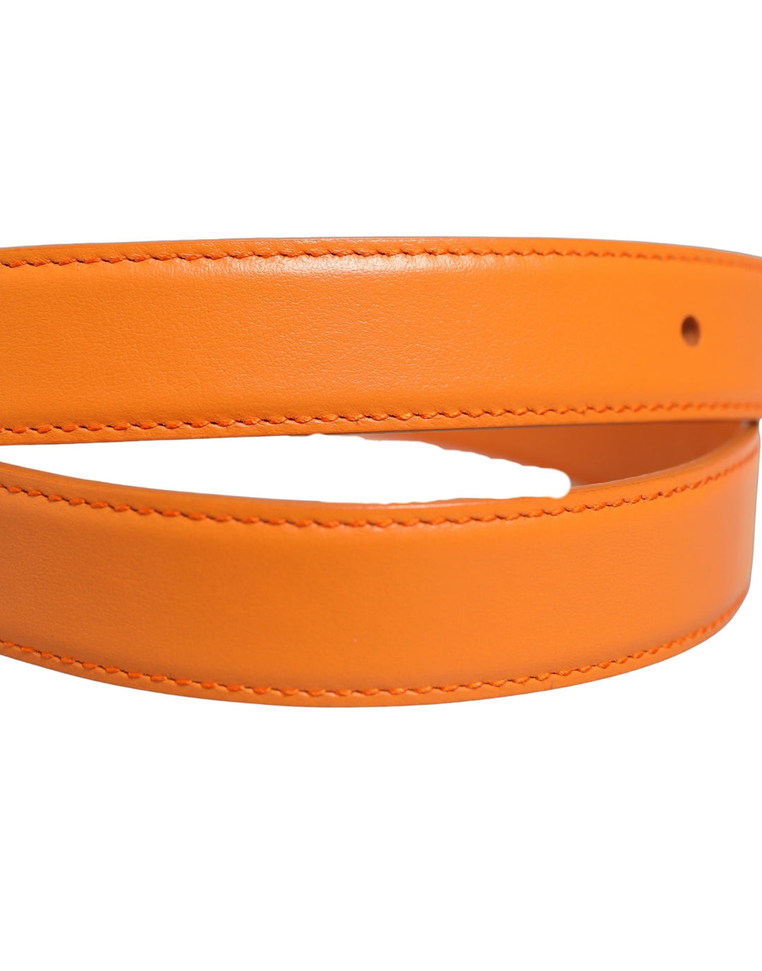 Dolce &amp; Gabbana Orange Leather Silver Tone Metal Buckle Belt