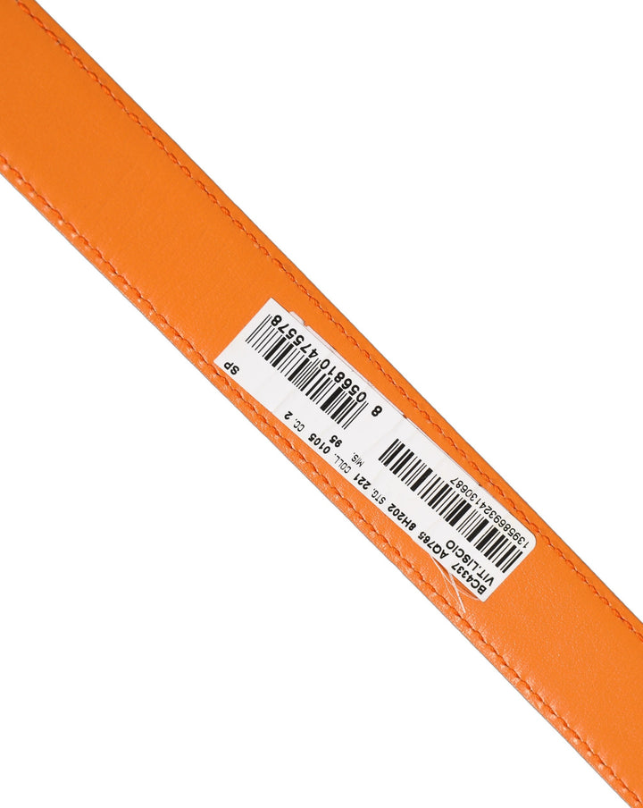 Dolce &amp; Gabbana Orange Leather Silver Tone Metal Buckle Belt