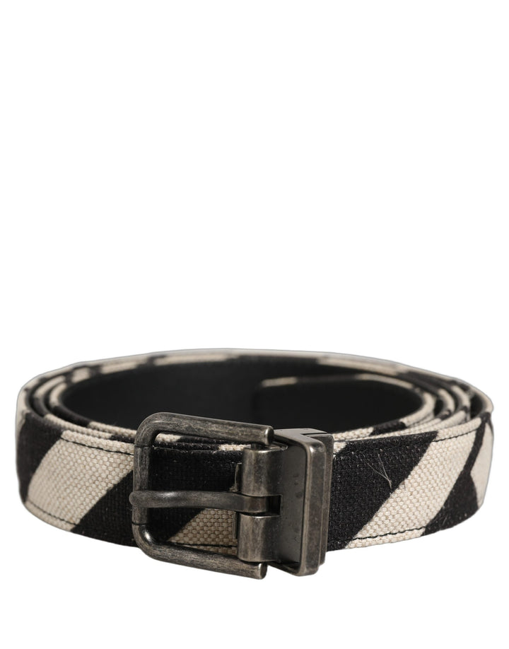 Dolce &amp; Gabbana Black Ivory Silver Tone Metal Buckle Belt