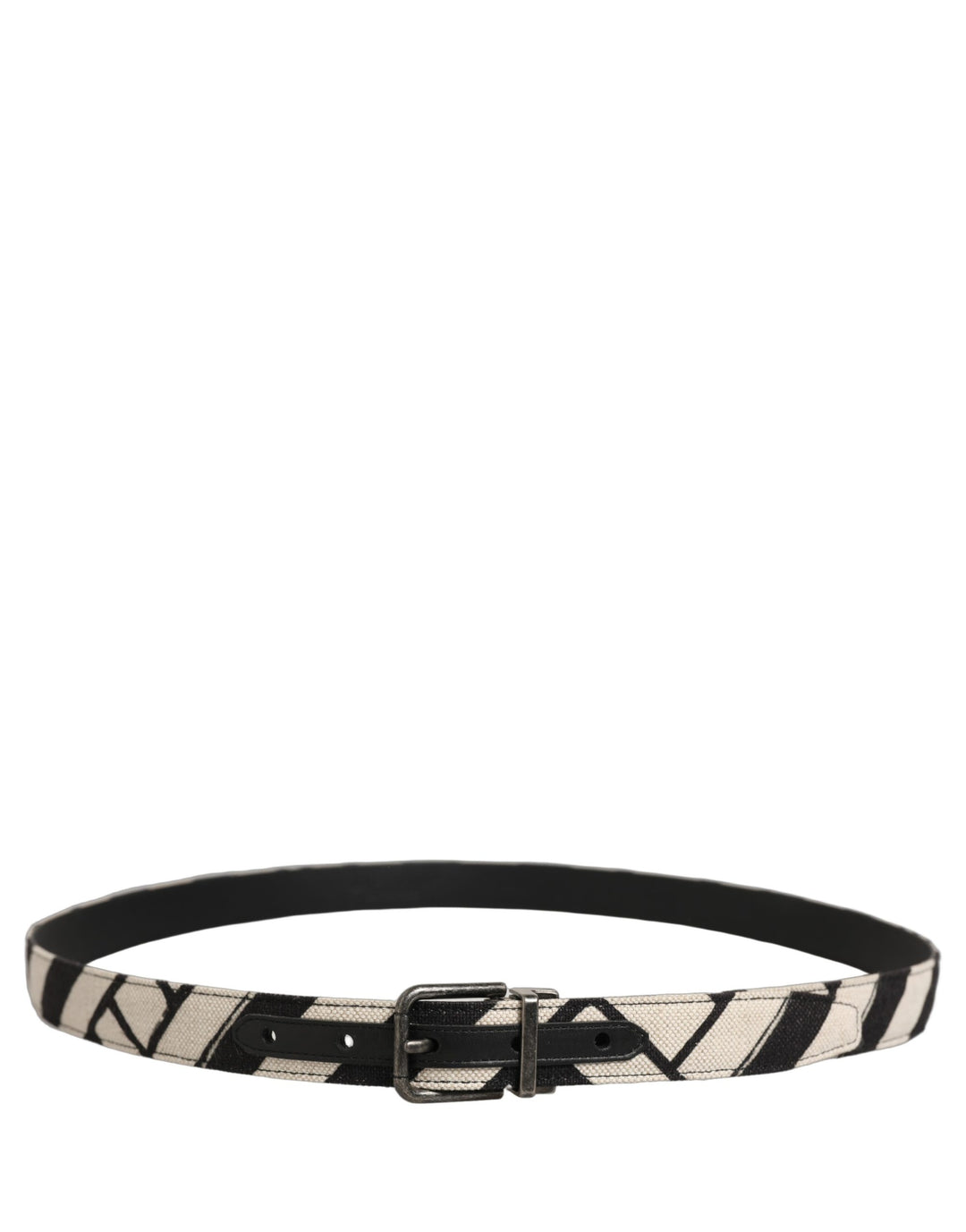 Dolce &amp; Gabbana Black Ivory Silver Tone Metal Buckle Belt